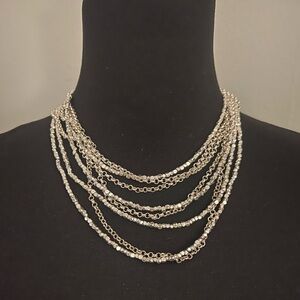 Elegant Silver Layered Necklace Multi-strand Silver Tone
